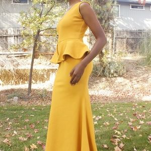 A beautiful mustard fishtail occasion dress